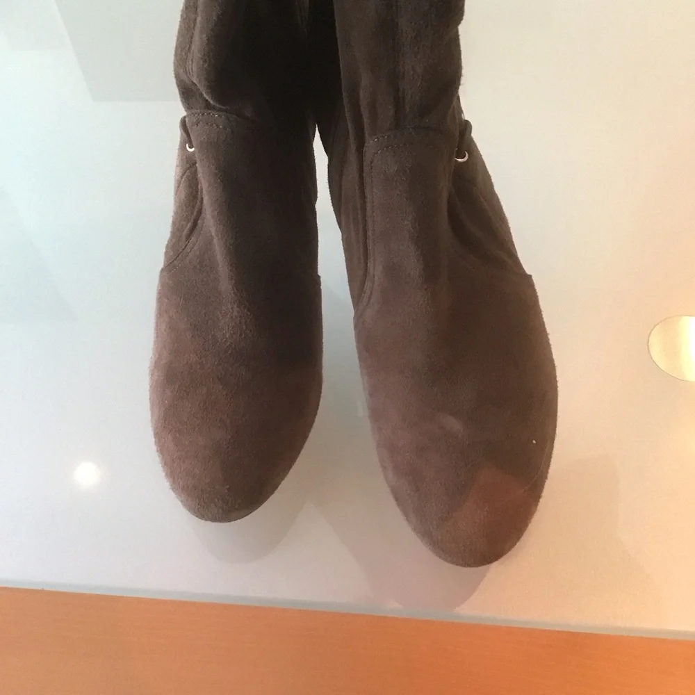 Jimmy Choo Marie 100 Brown Suede Leather Lace Up Over The Knee‎ OTK Boots 37.5 7